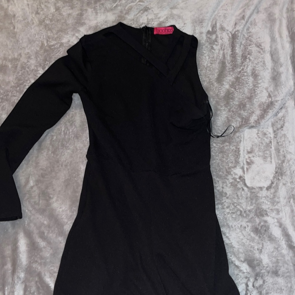 black one shoulder romper with detailing
